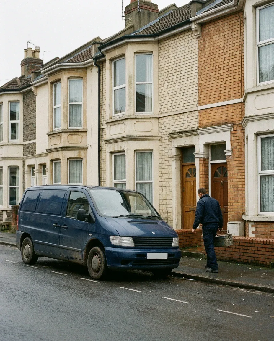 The navy van parked on a Bristol terraced street